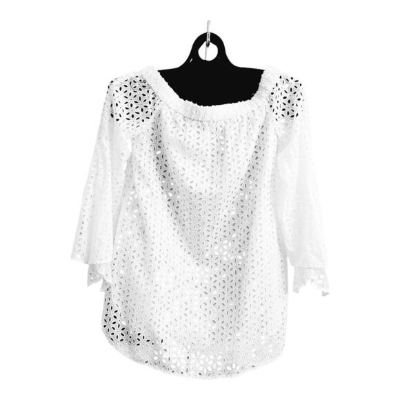 Anthropologie Tibi Eyelet Lace 3/4" Tie Sleeve Off the Shoulder Top Blouse - Picture 8 of 10